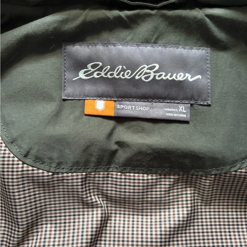 Eddie Bauer Skyliner Down Vest Green Quilted with Leather trim Women's - Picture 5 of 9
